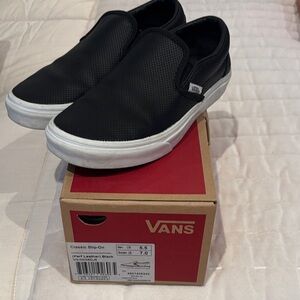 Vans Perforated Black leather Slip-On Sneakers